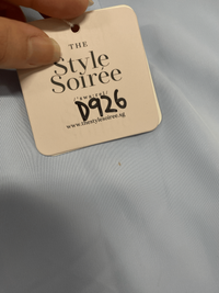 DEFECT | Deliana Drape Satin Midi in Pastel Blue in XL DEFECT | Deliana Drape Satin Midi in Pastel Blue in XL