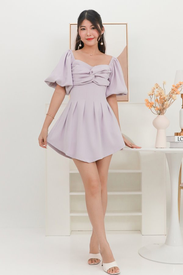 Paola Puffy Sleeved Romper Dress in Lilac