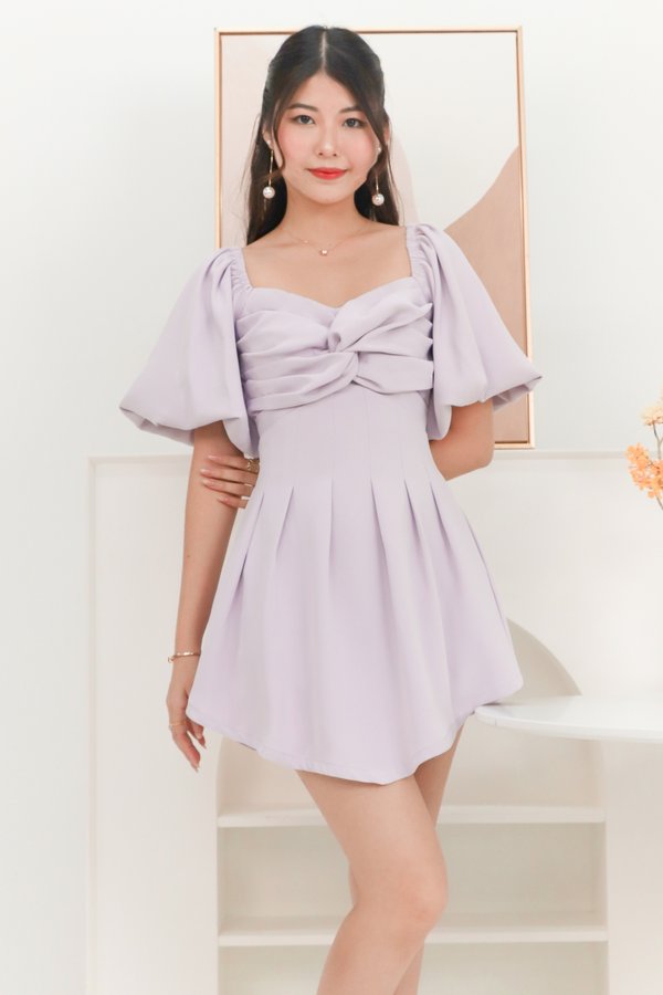 Paola Puffy Sleeved Romper Dress in Lilac