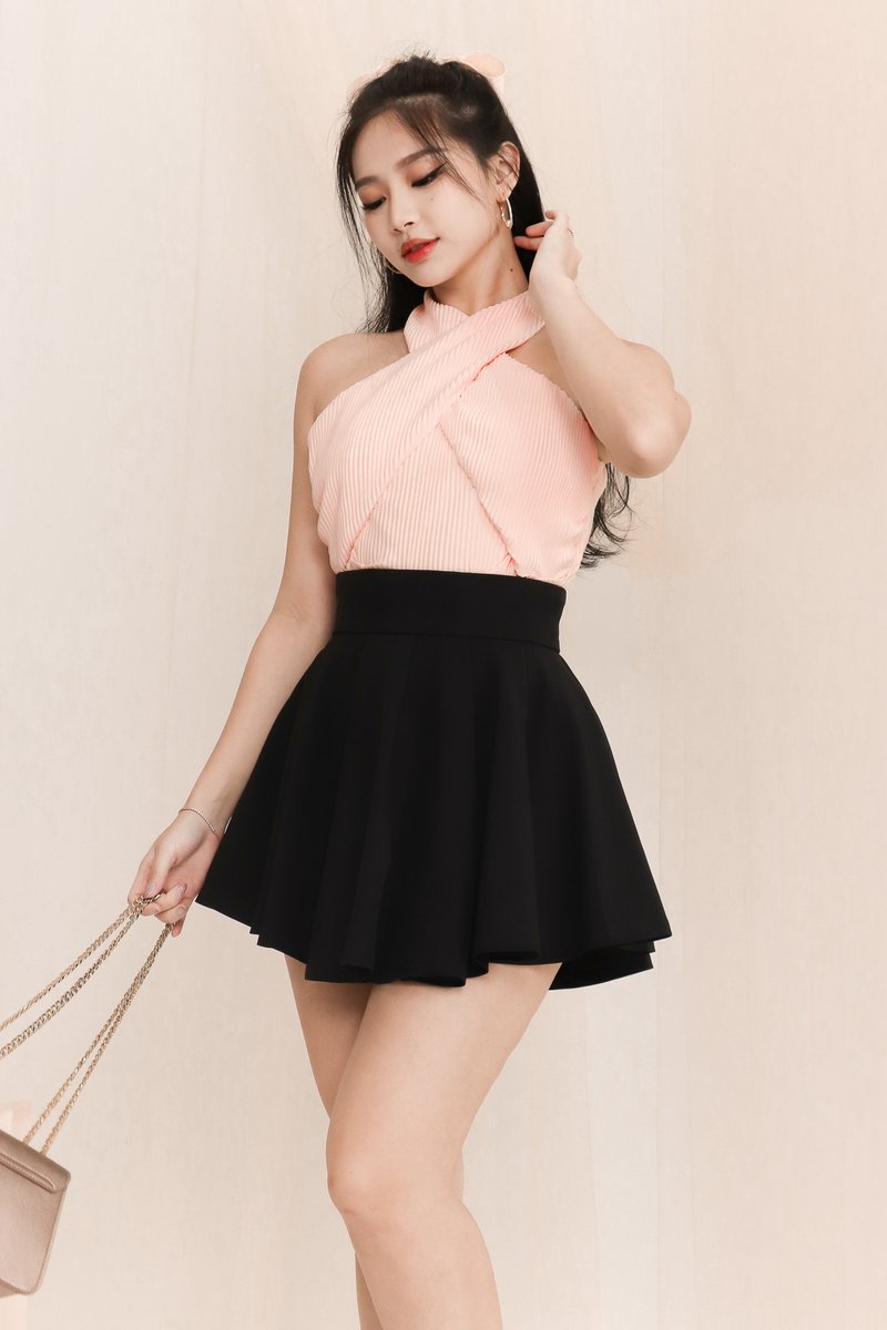 Plisse Pleats Halter Top in Light Blush