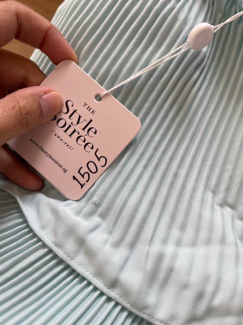 DEFECT | Praise Pleat Offshoulder Romper Dress in Light Tiffany in XXS DEFECT | Praise Pleat Offshoulder Romper Dress in Light Tiffany in XXS