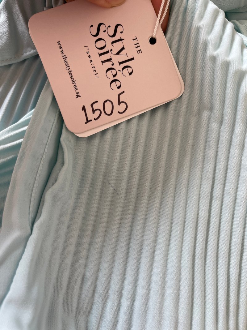 DEFECT | Praise Pleat Offshoulder Romper Dress in Light Tiffany in XXS DEFECT | Praise Pleat Offshoulder Romper Dress in Light Tiffany in XXS