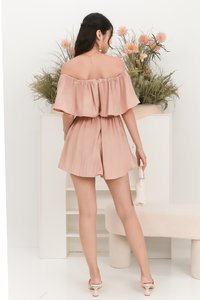 Praise Pleat Offshoulder Romper Dress in Blush Praise Pleat Offshoulder Romper Dress in Blush
