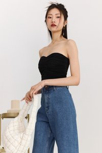 DEFECT | Poline Pleated Padded Top in Black  DEFECT | Poline Pleated Padded Top in Black