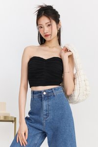 DEFECT | Poline Pleated Padded Top in Black  DEFECT | Poline Pleated Padded Top in Black