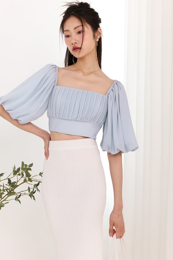 RESTOCKS | Patrice Pleated Puffy Sleeve Top in Pastel Blue