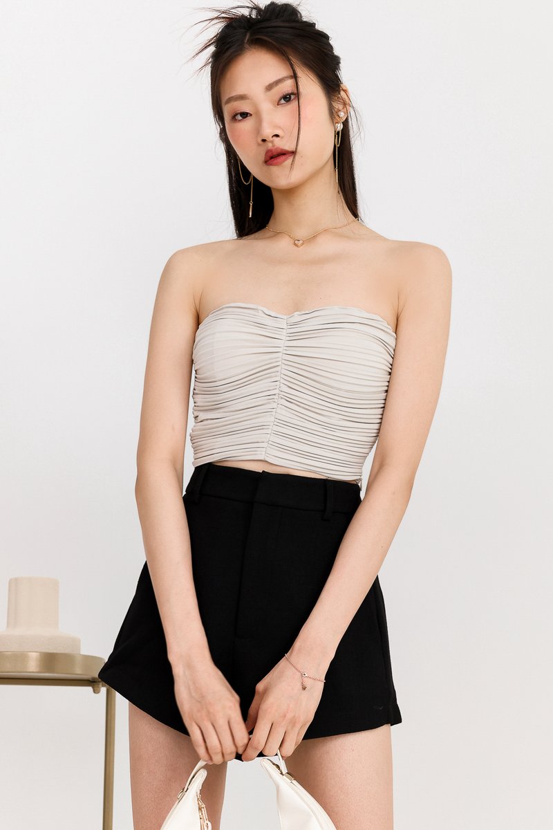 DEFECT | Poline Pleated Padded Top in Nude Grey In XS, S & M