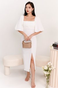 DEFECT | Paline Pleated Midi Dress in White in XXS DEFECT | Paline Pleated Midi Dress in White in XXS