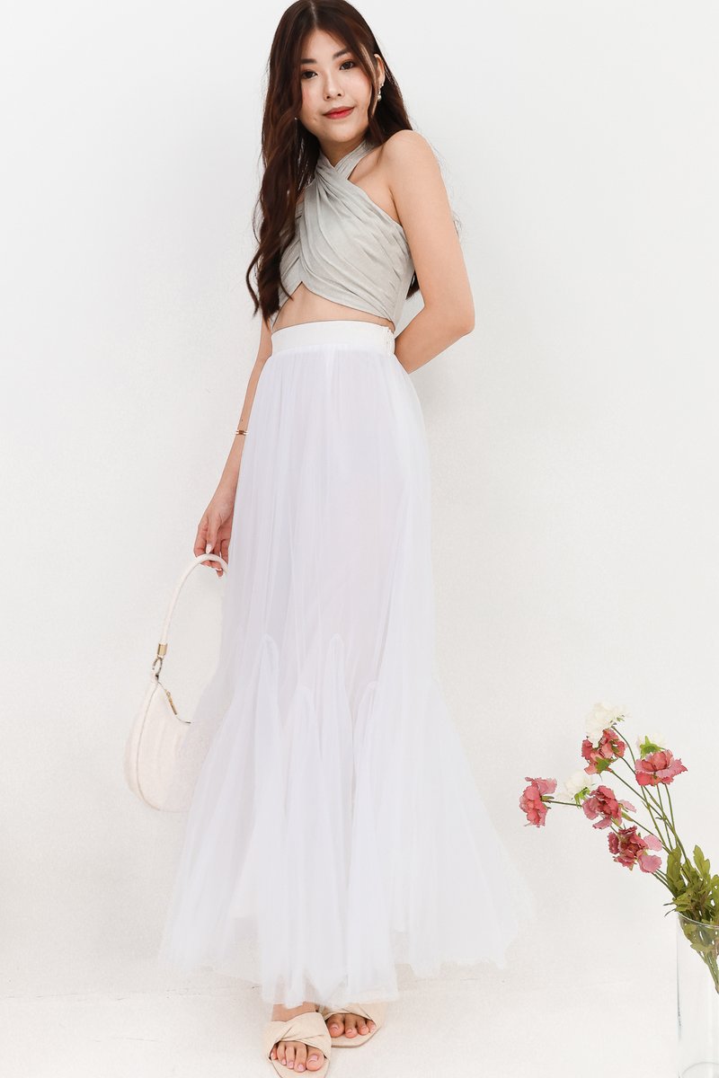 tulle pleated maxi skirt