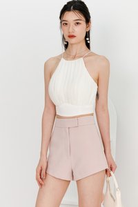 Peylyn Pleated Halter Top in White Peylyn Pleated Halter Top in White