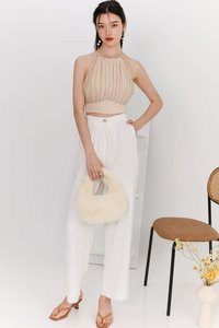 Peylyn Pleated Halter Top in Champagne Yellow Peylyn Pleated Halter Top in Champagne Yellow