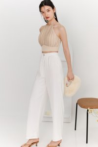 Peylyn Pleated Halter Top in Champagne Yellow Peylyn Pleated Halter Top in Champagne Yellow