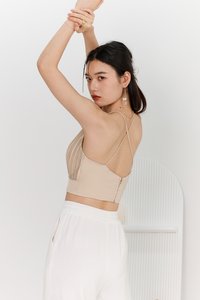 Peylyn Pleated Halter Top in Champagne Yellow Peylyn Pleated Halter Top in Champagne Yellow