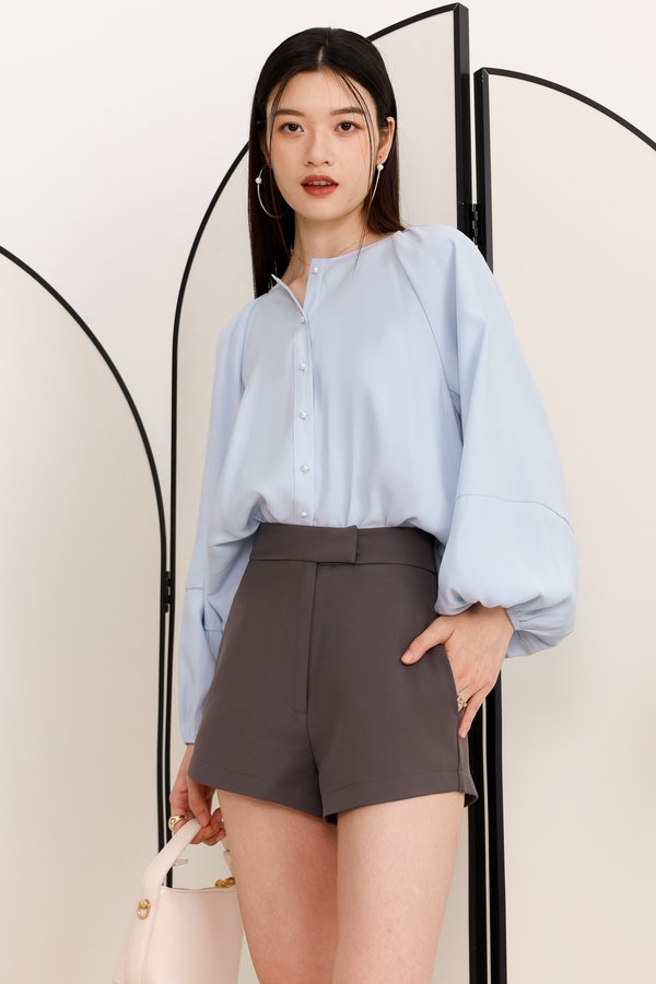 DEFECT | Posie Pearl Button Blouse in Blue in S