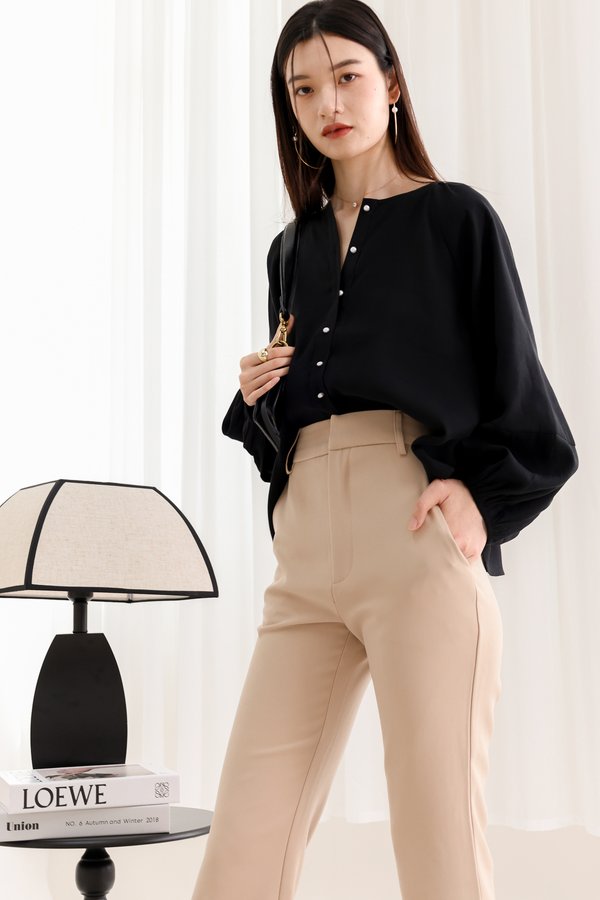 Posie Pearl Button Blouse in Black