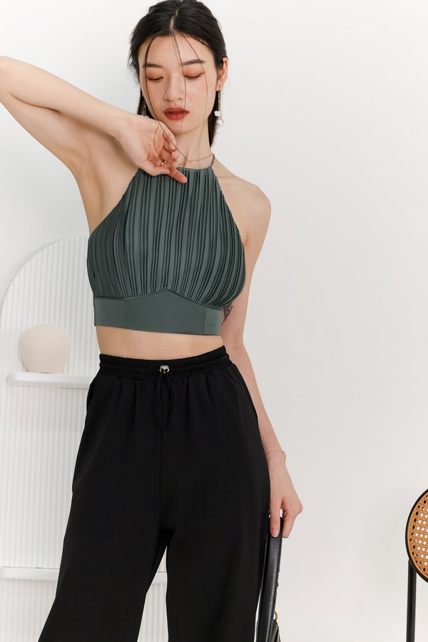 DEFECT | Peylyn Pleated Halter Top in Muted Forest in L