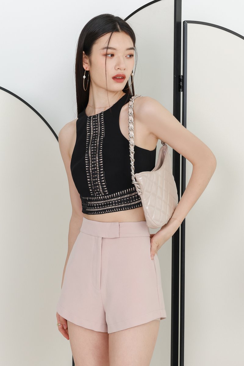 Caylene Crochet Trim Top in Black Caylene Crochet Trim Top in Black