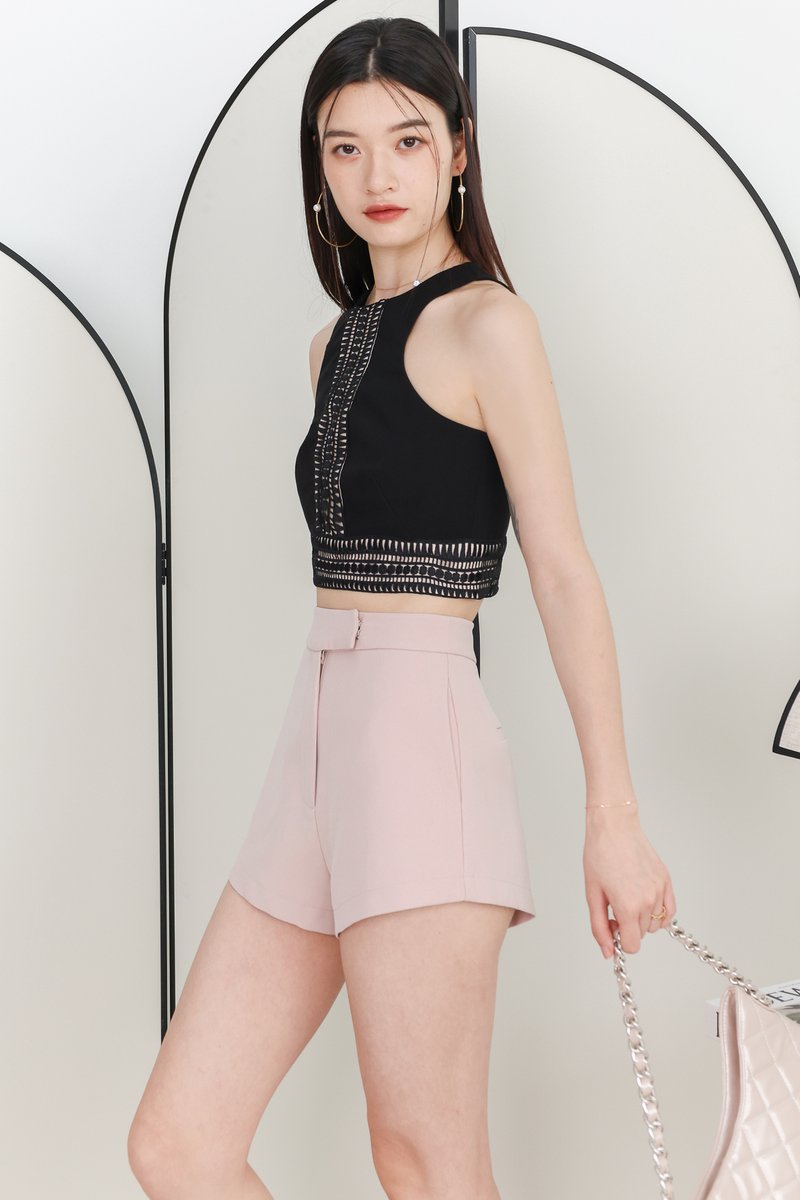 Caylene Crochet Trim Top in Black Caylene Crochet Trim Top in Black