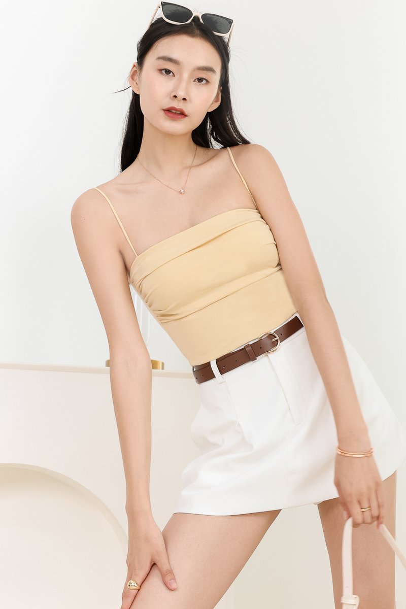 Richard Ruched Padded Top in Muted Yellow