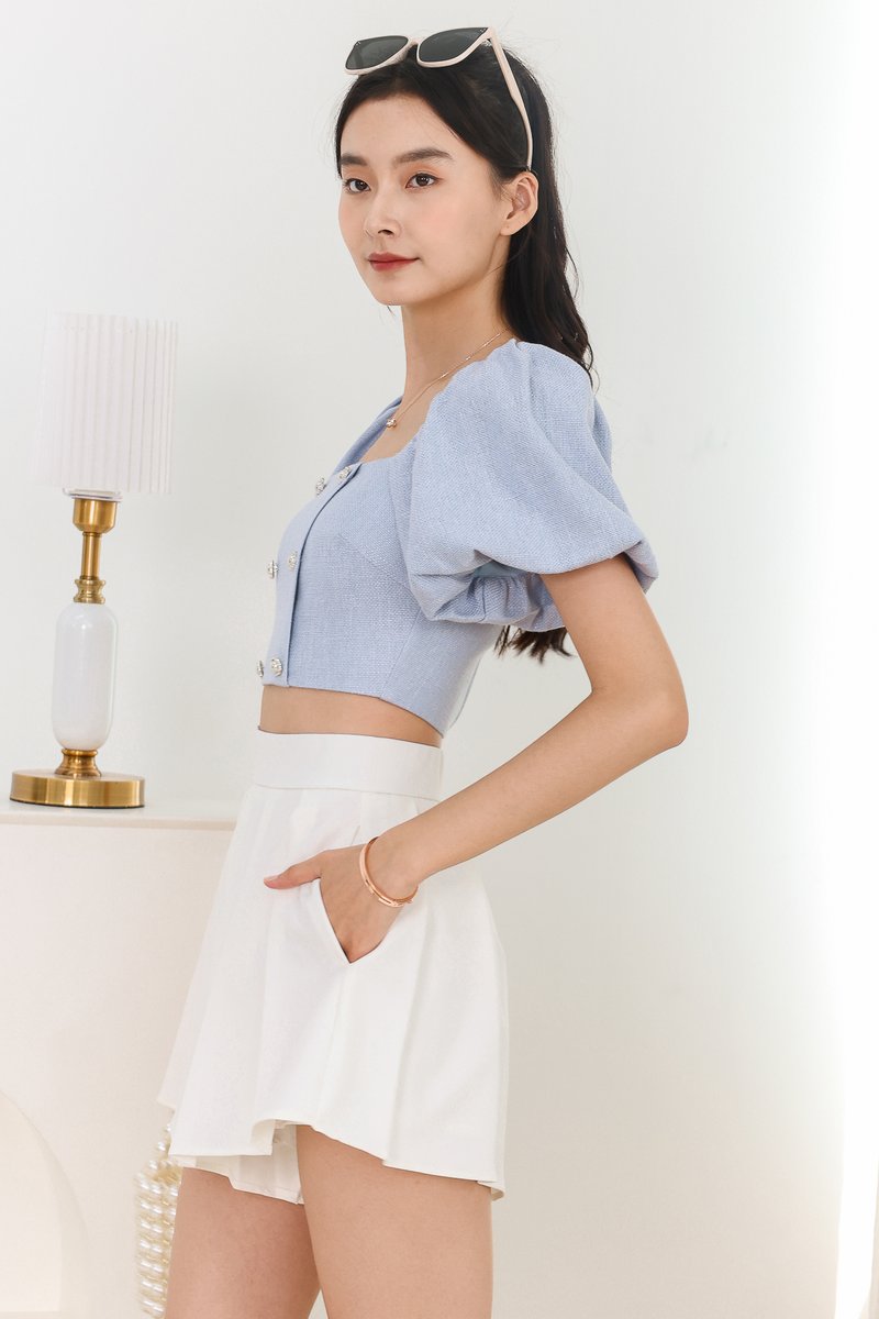 Tina Tweed Sleeved Top in Light Blue