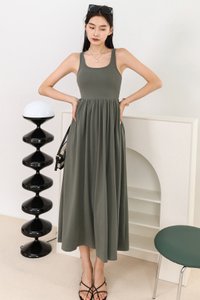 DEFECT | Ryn Racer Tank Midaxi in Muted Green in S,L,XL DEFECT | Ryn Racer Tank Midaxi in Muted Green in S,L,XL