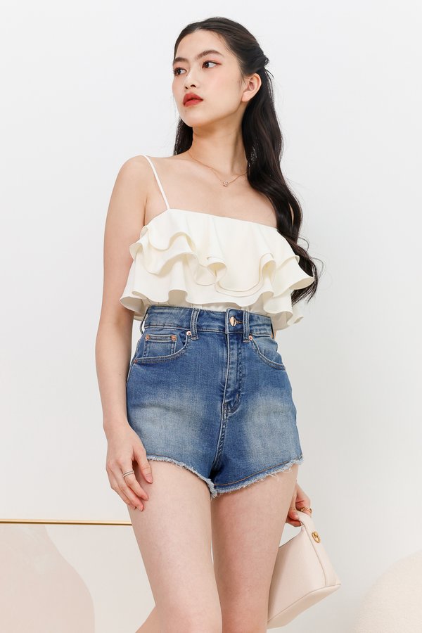 Renee Ruffle Spag Top in White