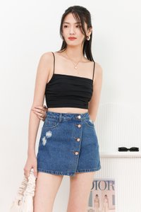 Dale Denim Skorts in Mid Wash