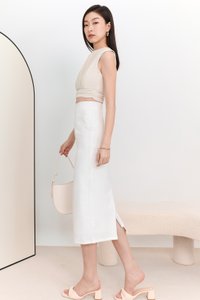 DEFECT | Ciara Co-ord Work Midi Skirt in White in XXS DEFECT | Ciara Co-ord Work Midi Skirt in White in XXS