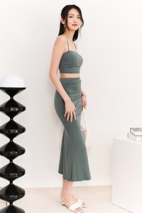 Raquel Ruched Co-ord Skirt in Muted Green Raquel Ruched Co-ord Skirt in Muted Green