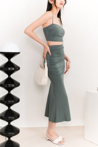 Raquel Ruched Co-ord Skirt in Muted Green Raquel Ruched Co-ord Skirt in Muted Green