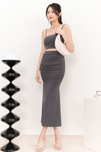 Raquel Ruched Co-ord Padded Top in Dark Grey Raquel Ruched Co-ord Padded Top in Dark Grey