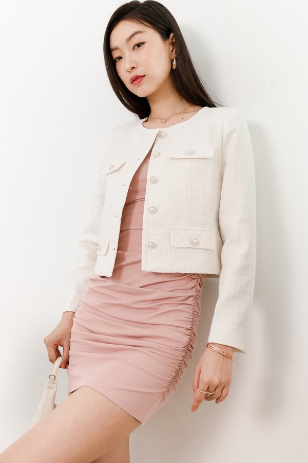 Tamara Textured Tweed Jacket in Cream White