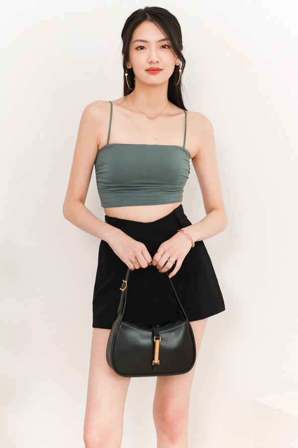 Raquel Ruched Co-ord Padded Top in Muted Green