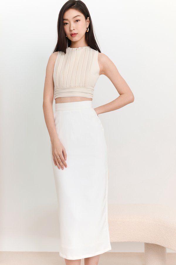 DEFECT | Ciara Co-ord Work Midi Skirt in White in XS