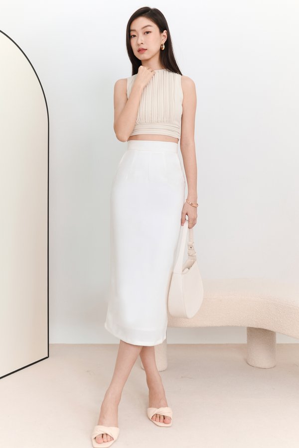 Ciara Co-ord Work Midi Skirt in White