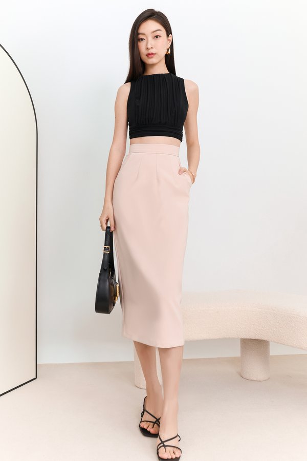 Ciara Co-ord Work Midi Skirt in Blush