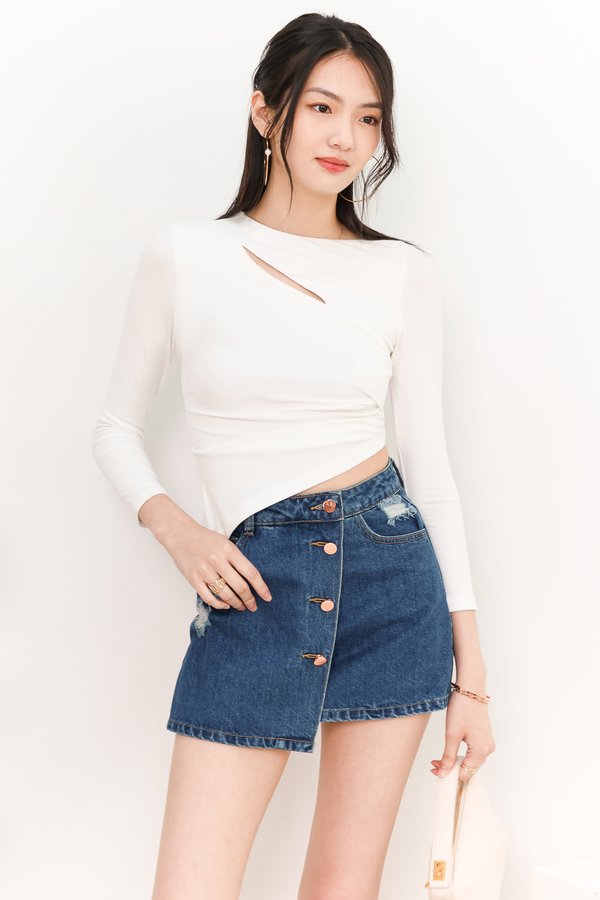 Asher Asymmetrical Sleeved Top in White