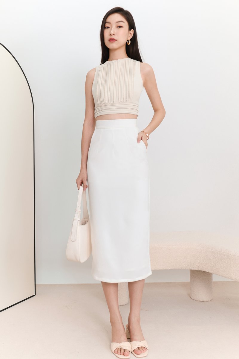 DEFECT | Ciara Co-ord Work Midi Skirt in White in S and L DEFECT | Ciara Co-ord Work Midi Skirt in White in S and L