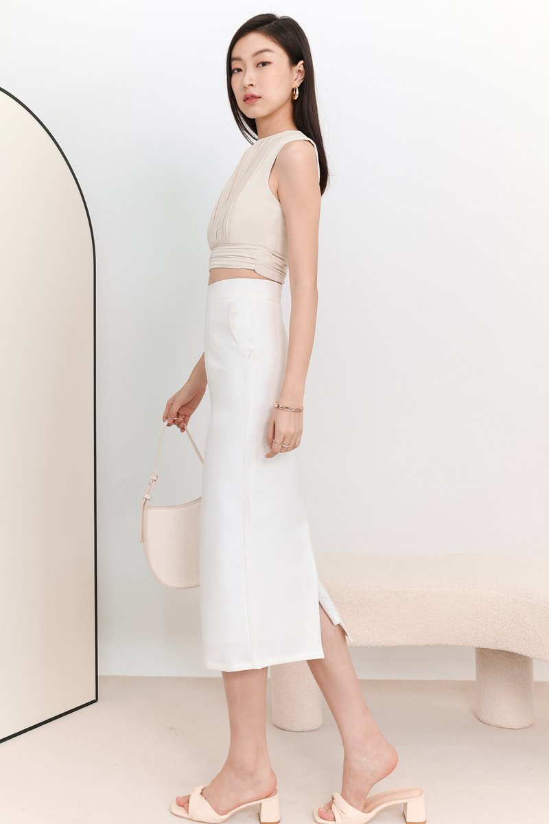 DEFECT | Ciara Co-ord Work Midi Skirt in White in XXS