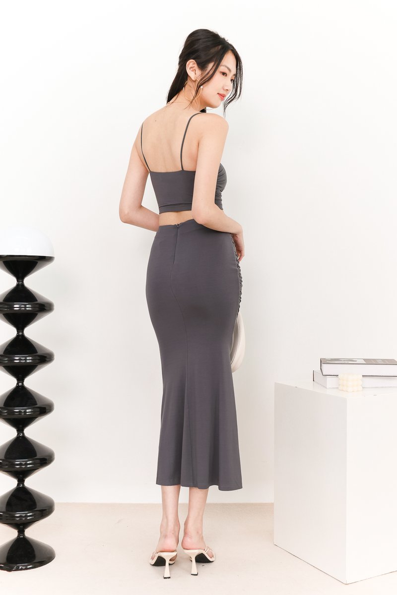 Raquel Ruched Co-ord Padded Top in Dark Grey