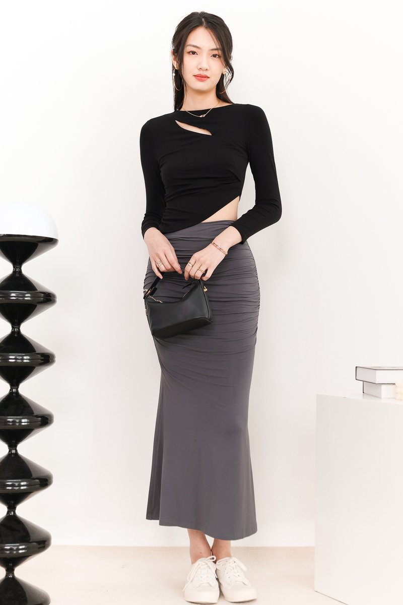 Raquel Ruched Co-ord Skirt in Dark Grey
