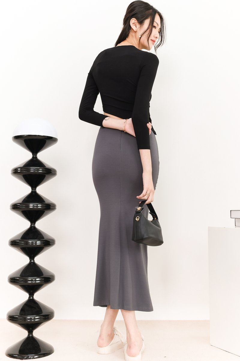 Raquel Ruched Co-ord Skirt in Dark Grey