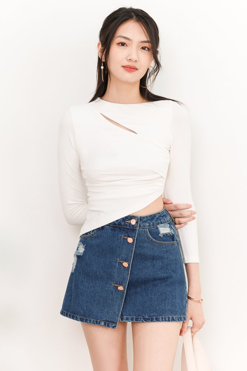 Asher Asymmetrical Sleeved Top in White Asher Asymmetrical Sleeved Top in White