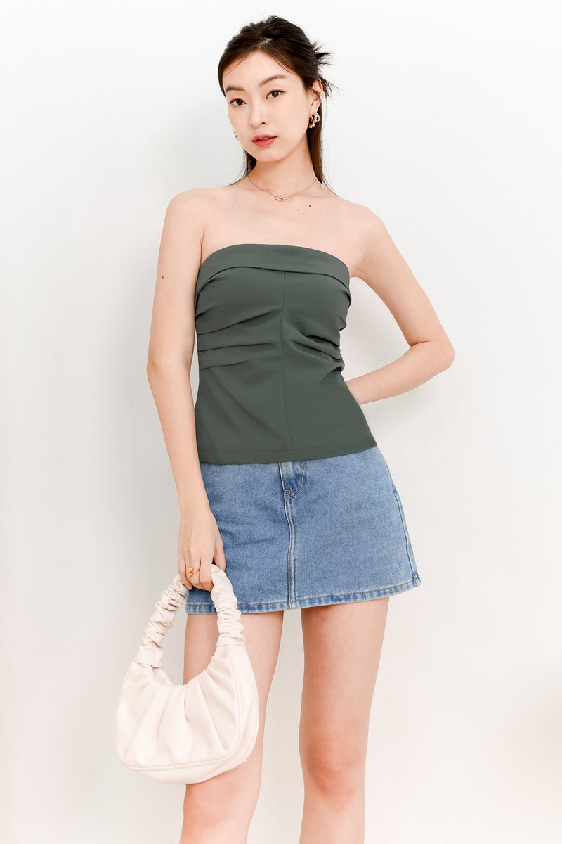 Talia Tube Padded Top in Muted Forest