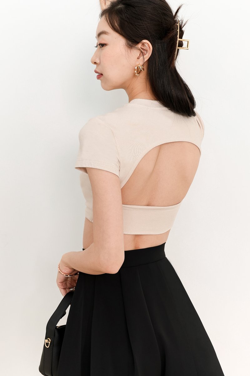 DEFECT | Beatrice Back Cut Out Tee in Cream Nude in M