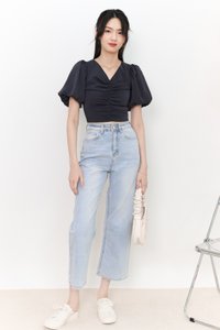 SALE EXCLUSIVE | Peggy Puffy Ruched Top in Dark Grey SALE EXCLUSIVE | Peggy Puffy Ruched Top in Dark Grey