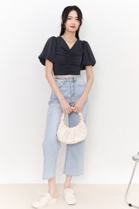 SALE EXCLUSIVE | Peggy Puffy Ruched Top in Dark Grey SALE EXCLUSIVE | Peggy Puffy Ruched Top in Dark Grey