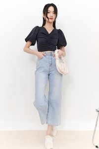 SALE EXCLUSIVE | Peggy Puffy Ruched Top in Dark Grey SALE EXCLUSIVE | Peggy Puffy Ruched Top in Dark Grey