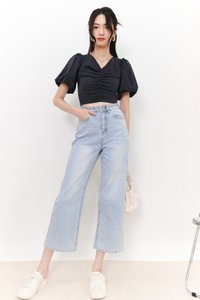 SALE EXCLUSIVE | Peggy Puffy Ruched Top in Dark Grey SALE EXCLUSIVE | Peggy Puffy Ruched Top in Dark Grey