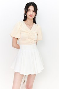 SALE EXCLUSIVE | Peggy Puffy Ruched Top in Pastel Yellow  SALE EXCLUSIVE | Peggy Puffy Ruched Top in Pastel Yellow
